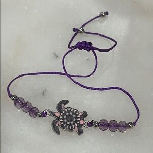 Purple Amethyst Beaded Turtle Charm Bracelet